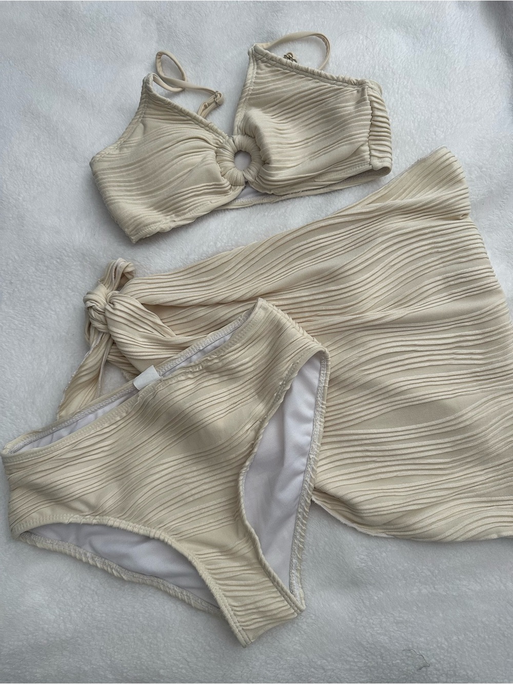 SHEIN Cream Ribbed 3-Piece Kids Swim Set
